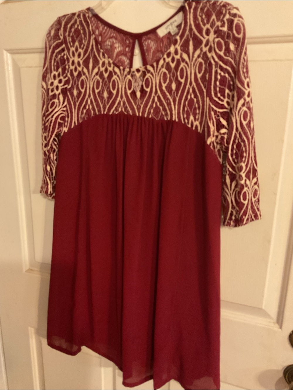 UMGEE-Burgundy Lace Yoke Babydoll Dress SZ.S. 34X32